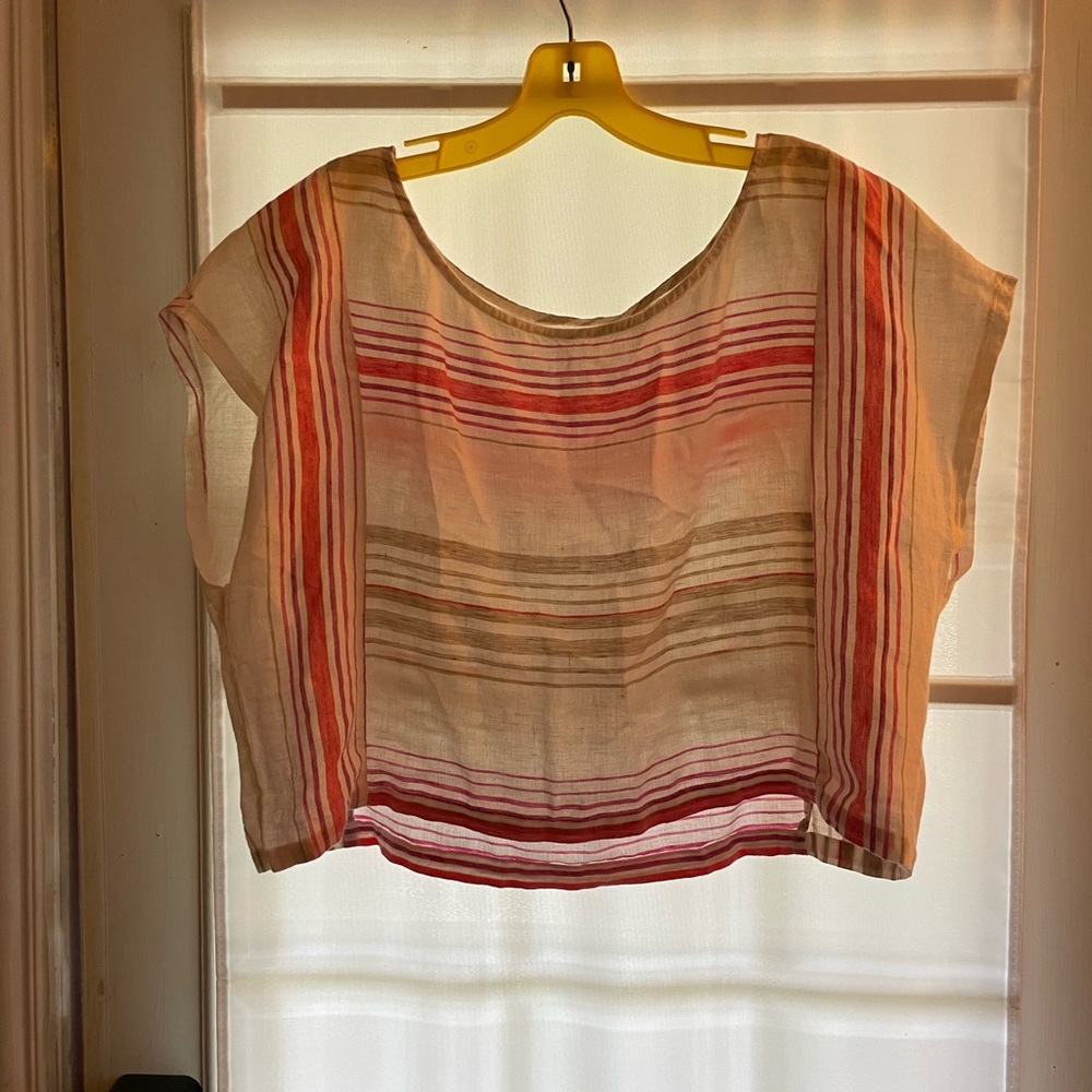 Linen Striped Multicolor Women's Top Size L